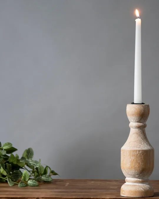 Kirkland's Home Whitewashed Wood Taper Candle Holder, 9 In.- Candle Holders