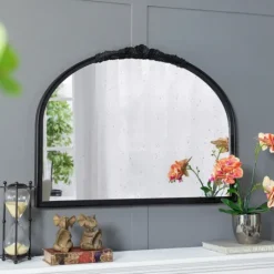 Kirkland's Home Wide Arch Black Floral Scroll Mirror- Decorative Mirrors