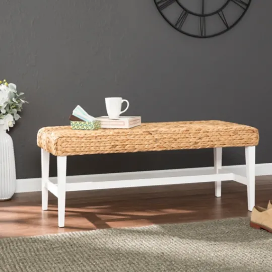 Kirkland's Home Wiley Woven Hyacinth Bench With White Base- Benches & Ottomans