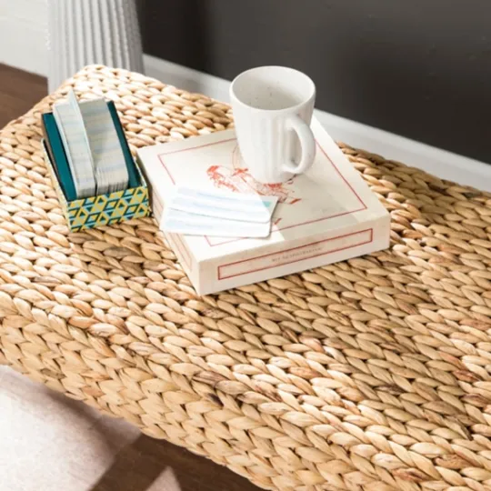 Kirkland's Home Wiley Woven Hyacinth Bench With White Base- Benches & Ottomans