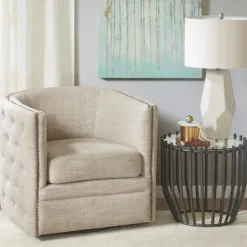 Kirkland's Home Wilson Tufted Cream Swivel Accent Chair- Accent Chairs
