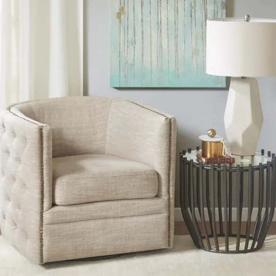 Kirkland's Home Wilson Tufted Cream Swivel Accent Chair- Accent Chairs