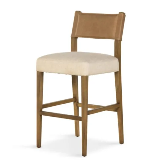Kirkland's Home Winchester Tan Upholstered Wood Bar Stool- Bar Stools & Counter Height Stools