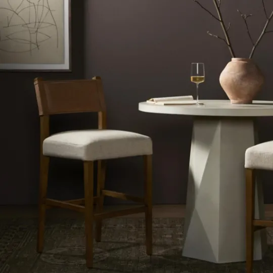 Kirkland's Home Winchester Tan Upholstered Wood Bar Stool- Bar Stools & Counter Height Stools