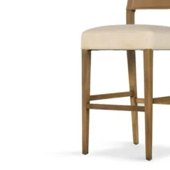 Kirkland's Home Winchester Tan Upholstered Wood Bar Stool- Bar Stools & Counter Height Stools