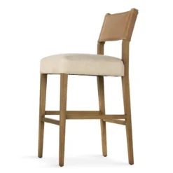 Kirkland's Home Winchester Tan Upholstered Wood Bar Stool- Bar Stools & Counter Height Stools