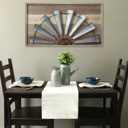 Kirkland's Home Windmill On Wood Panel Framed Wall Plaque- Wall Plaques