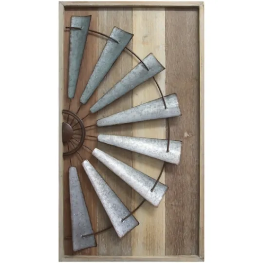 Kirkland's Home Windmill On Wood Panel Framed Wall Plaque- Wall Plaques
