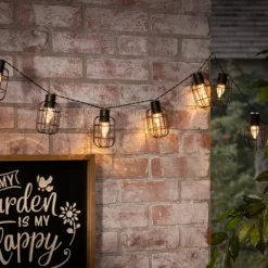 Kirkland's Home Wire Round Cage Solar Outdoor String Lights- Outdoor Lighting