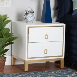 Kirkland's Home Wood & Gold Accent 2-Drawer Nightstand- Nightstands