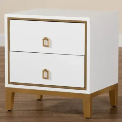 Kirkland's Home Wood & Gold Accent 2-Drawer Nightstand- Nightstands