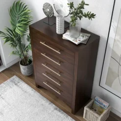 Kirkland's Home Wood & Gold Hardware 5-Drawer Chest- Dressers & Chests