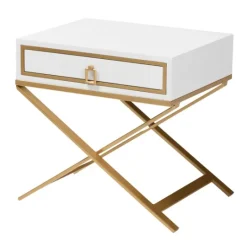 Kirkland's Home Wood & Gold X-Base Nightstand- Nightstands