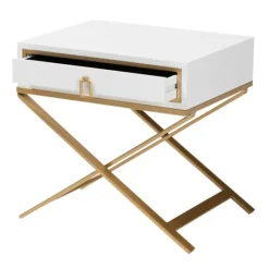 Kirkland's Home Wood & Gold X-Base Nightstand- Nightstands