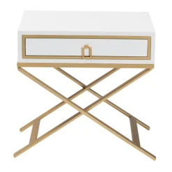 Kirkland's Home Wood & Gold X-Base Nightstand- Nightstands