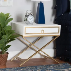 Kirkland's Home Wood & Gold X-Base Nightstand- Nightstands