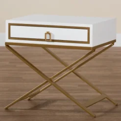 Kirkland's Home Wood & Gold X-Base Nightstand- Nightstands