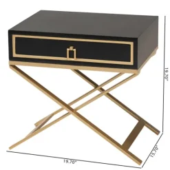 Kirkland's Home Wood & Gold X-Base Nightstand- Nightstands