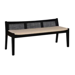 Kirkland's Home Wood And Cane Upholstered Bench- Benches & Ottomans