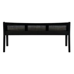 Kirkland's Home Wood And Cane Upholstered Bench- Benches & Ottomans
