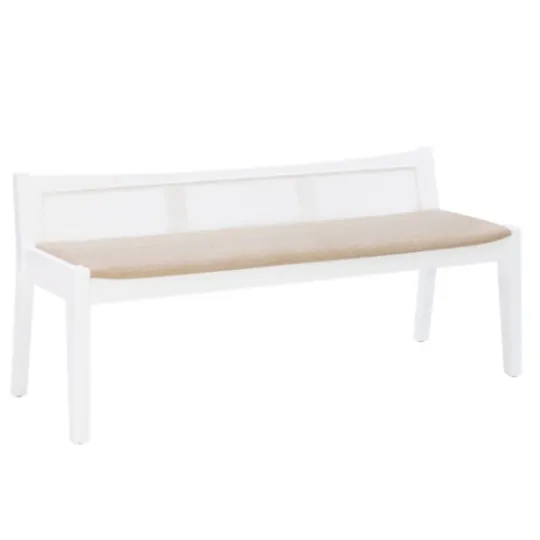 Kirkland's Home Wood And Cane Upholstered Bench- Benches & Ottomans