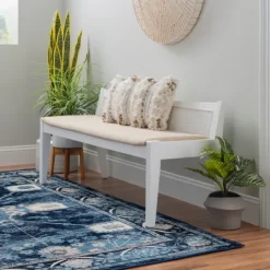 Kirkland's Home Wood And Cane Upholstered Bench- Benches & Ottomans