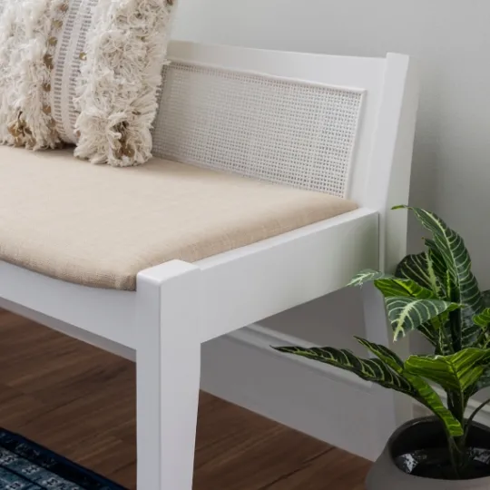 Kirkland's Home Wood And Cane Upholstered Bench- Benches & Ottomans