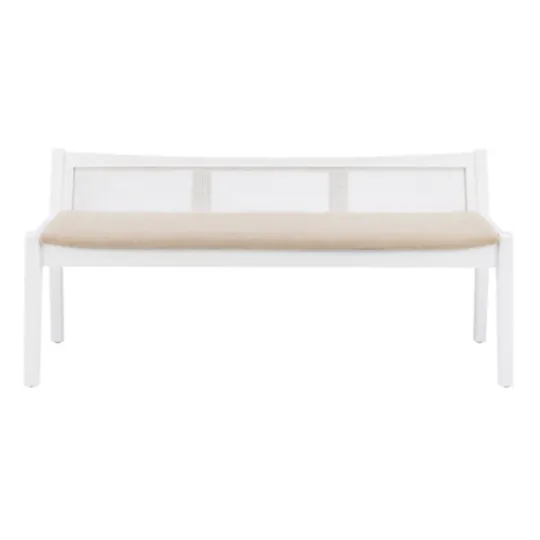Kirkland's Home Wood And Cane Upholstered Bench- Benches & Ottomans