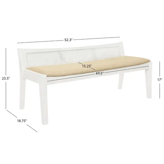 Kirkland's Home Wood And Cane Upholstered Bench- Benches & Ottomans