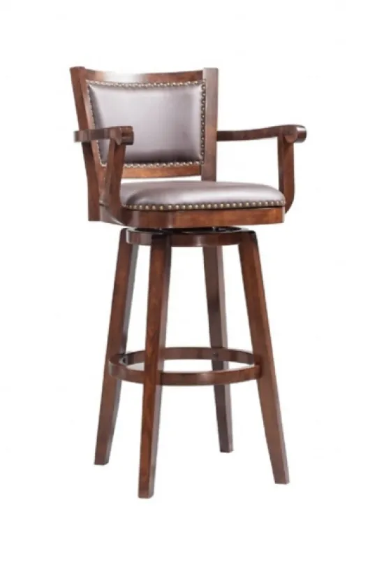 Kirkland's Home Wood And Faux Leather Swivel Bar Stool- Bar Stools & Counter Height Stools