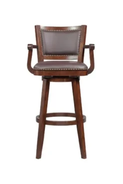 Kirkland's Home Wood And Faux Leather Swivel Bar Stool- Bar Stools & Counter Height Stools