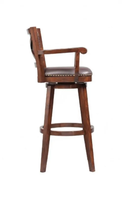 Kirkland's Home Wood And Faux Leather Swivel Bar Stool- Bar Stools & Counter Height Stools
