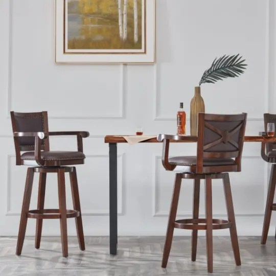 Kirkland's Home Wood And Faux Leather Swivel Bar Stool- Bar Stools & Counter Height Stools