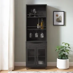 Kirkland's Home Wood And Glass 2-Door Bar Cabinet- Kitchen Islands & Bar Carts