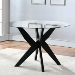 Kirkland's Home Wood And Glass X-Base Dining Table- Dining Tables