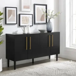 Kirkland's Home Wood And Gold 4-Door Cabinet- Cabinets & Sideboards