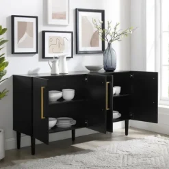 Kirkland's Home Wood And Gold 4-Door Cabinet- Cabinets & Sideboards