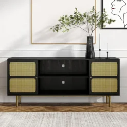 Kirkland's Home Wood And Gold Paneled 2-Door Tv Stand- Tv Stands & Media Consoles