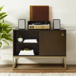 Kirkland's Home Wood And Gold Record Storage Media Cabinet- Tv Stands & Media Consoles