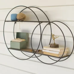 Kirkland's Home Wood And Metal Double Circle Wall Shelf- Shelves