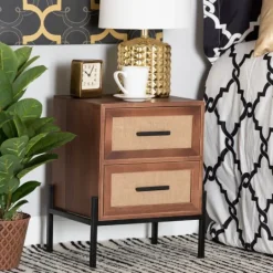 Kirkland's Home Wood And Metal 2-Drawer Nightstand- Nightstands