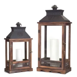 Kirkland's Home Wood And Metal Embossed Lanterns, Set Of 2- Lanterns
