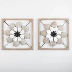 Kirkland's Home Wood And Metal Flower I Framed Wall Plaque- Wall Plaques