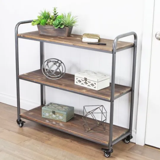 Kirkland's Home Wood And Metal Frame 3-Tier Rolling Shelf- Office Furniture