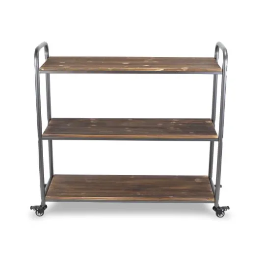 Kirkland's Home Wood And Metal Frame 3-Tier Rolling Shelf- Office Furniture