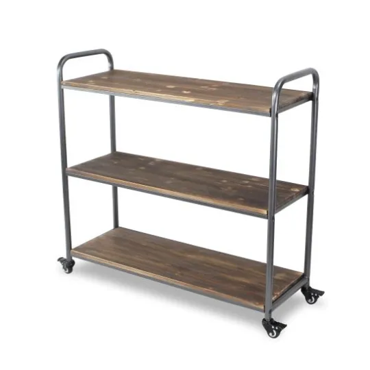 Kirkland's Home Wood And Metal Frame 3-Tier Rolling Shelf- Office Furniture