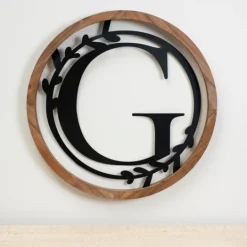 Kirkland's Home Wood And Metal Laurel Monogram G Plaque- Monogram Wall Decor