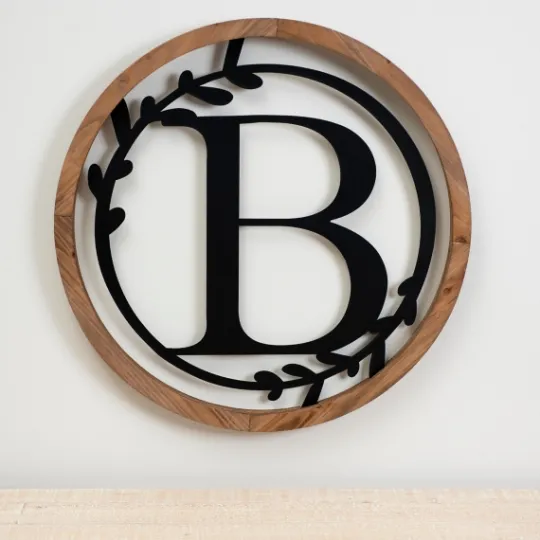 Kirkland's Home Wood And Metal Laurel Monogram B Plaque- Monogram Wall Decor