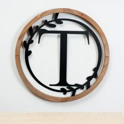 Kirkland's Home Wood And Metal Laurel Monogram T Plaque- Monogram Wall Decor