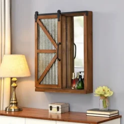 Kirkland's Home Wood And Metal Sliding Barn Door Wall Cabinet- Decorative Mirrors